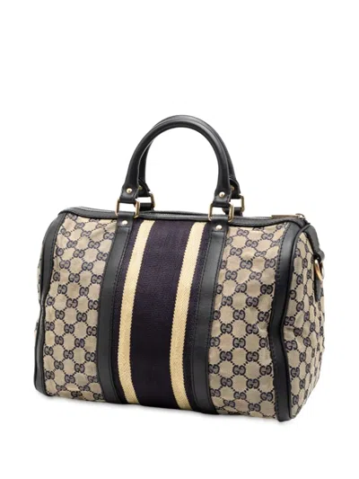 Pre-owned Gucci 2016-2025 Medium Gg Canvas Web Joy Boston Bag Satchel In Brown