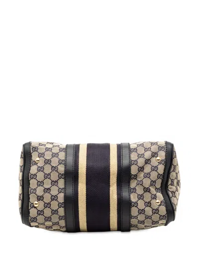 Pre-owned Gucci 2016-2025 Medium Gg Canvas Web Joy Boston Bag Satchel In Brown