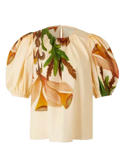 Ulla Johnson Las Olas Puffed-sleeve Botanical-print Top In Multi