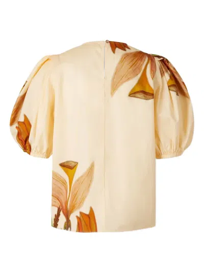 Ulla Johnson Las Olas Puffed-sleeve Botanical-print Top In Multi