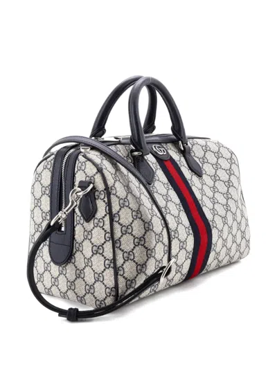 Pre-owned Gucci Ophidia Convertible Boston Bag Gg Coated Canvas Medium Satchel In Blue