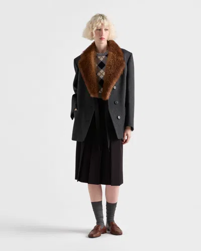 Prada Kurzarm-kaschmirstrickpullover Mit Argyle-muster In Gray