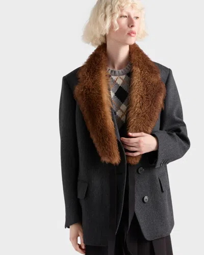 Prada Kurzarm-kaschmirstrickpullover Mit Argyle-muster In Gray