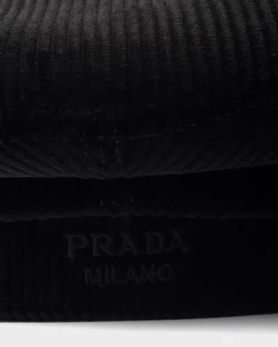 Prada Mens  Newsboy Cotton Corduroy Cap In Black