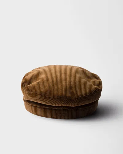 Prada Mens Brown Newsboy Cotton Corduroy Cap In Brown