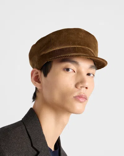 Prada Mens Brown Newsboy Cotton Corduroy Cap In Brown