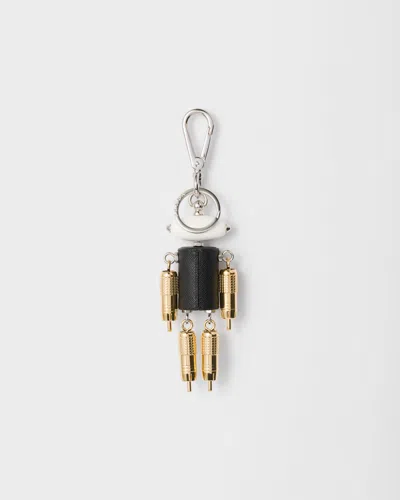 Prada Robot Leather Keyring Charm In Gold