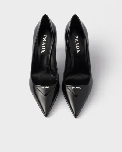 Prada Leather Pumps With Glossy Finish And Stiletto Heel In Black