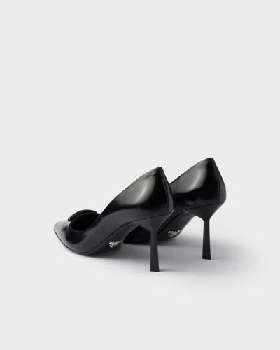 Prada Leather Pumps With Glossy Finish And Stiletto Heel In Black