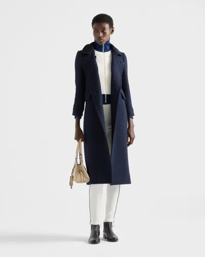 Prada Single-breasted Natté Fabric Coat In Blue