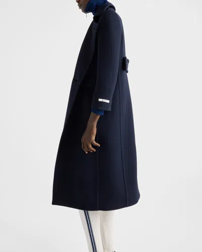 Prada Single-breasted Natté Fabric Coat In Blue