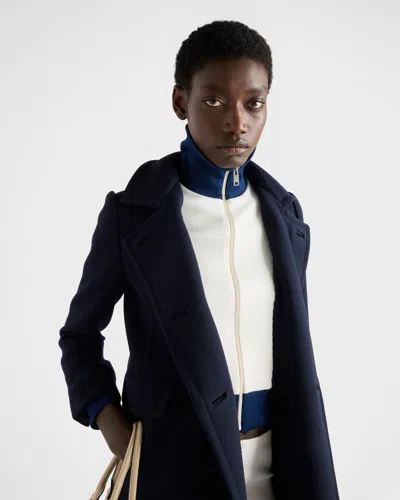 Prada Single-breasted Natté Fabric Coat In Blue