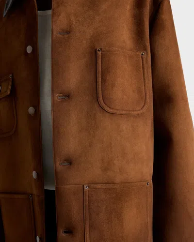 Prada Mens Brown Caban Leather-collar Suede Jacket In Brown