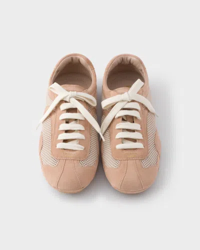 Prada Montecarlo Re-edition 2005 Sneaker Aus Veloursleder Und Mesh In Neutral