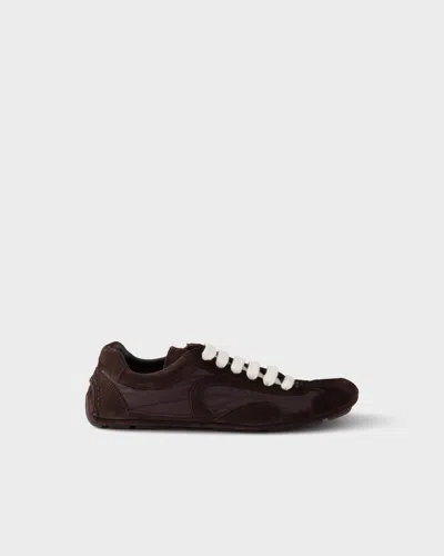 Prada Montecarlo Re-edition 2005 Sneaker Aus Veloursleder Und Re-nylon In Brown