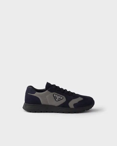 Prada Prax-sneaker Aus Wildleder Und Re-nylon In Black