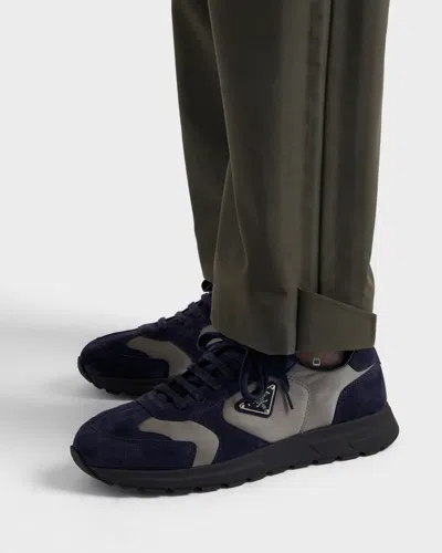 Prada Prax-sneaker Aus Wildleder Und Re-nylon In Black