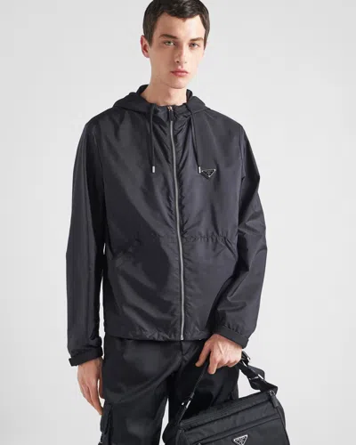 Prada Triangle Logo Zip-up Jacket In Black