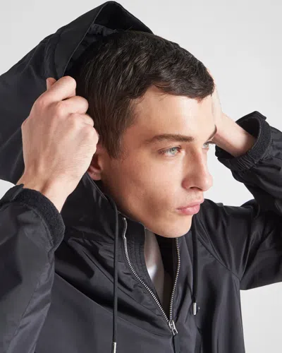 Prada Triangle Logo Zip-up Jacket In Black