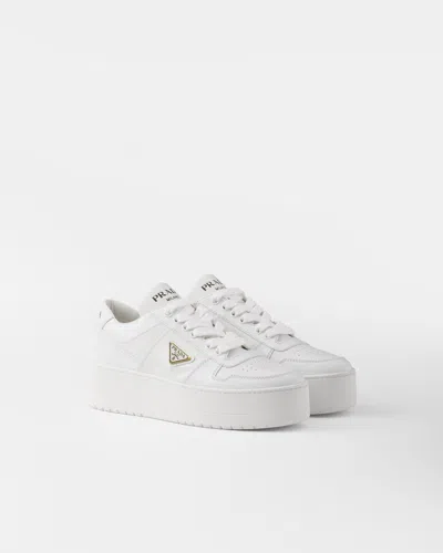 Prada Downtown Platform Leather Sneakers In White