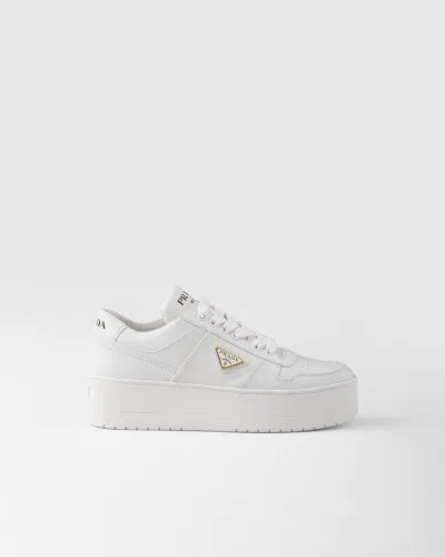 Prada Downtown Platform Leather Sneakers In White
