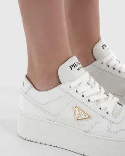 Prada Downtown Platform Leather Sneakers In White
