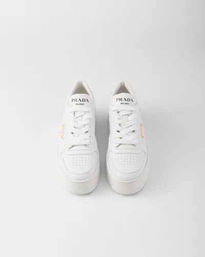 Prada Downtown Platform Leather Sneakers In White