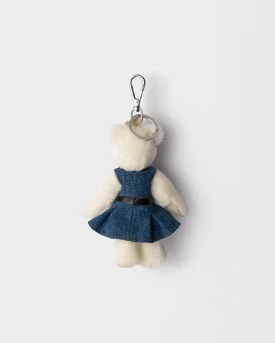 Prada Teddy Keychain Charm In White