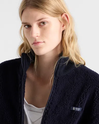 Prada Fleece Bomber Jacket In Blue