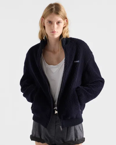 Prada Fleece Bomber Jacket In Blue