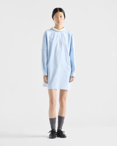 Prada Besticktes Gestreiftes Top Aus Popeline In Blue