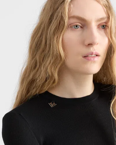 Prada Textured Wool Crewneck Sweater With Long Sleeves In Black