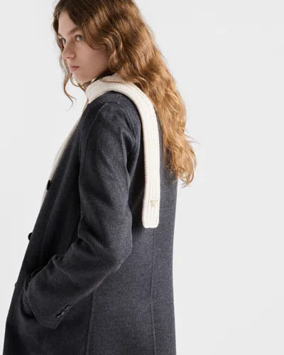 Prada Enameled-triangle Rib-knit Scarf In White