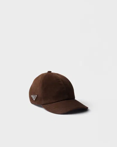 Prada Triangle Logo Suede Baseball Cap In Brown