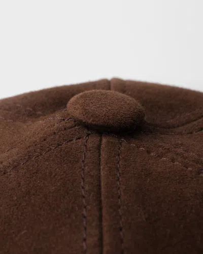 Prada Triangle Logo Suede Baseball Cap In Brown