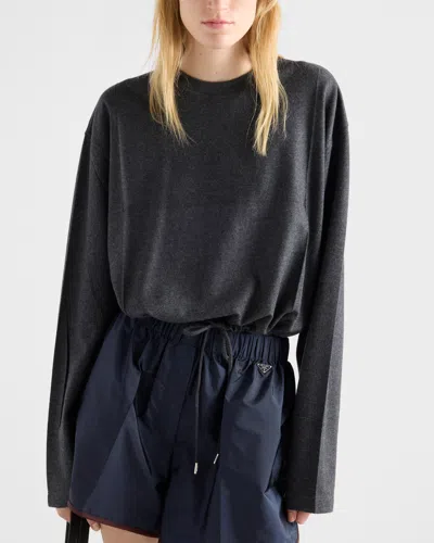 Prada Langärmliges T-shirt Aus Wolle Und Kaschmir In Black