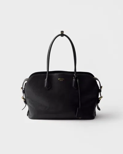 Prada Grosse Tote Bag Aus Leder In Black