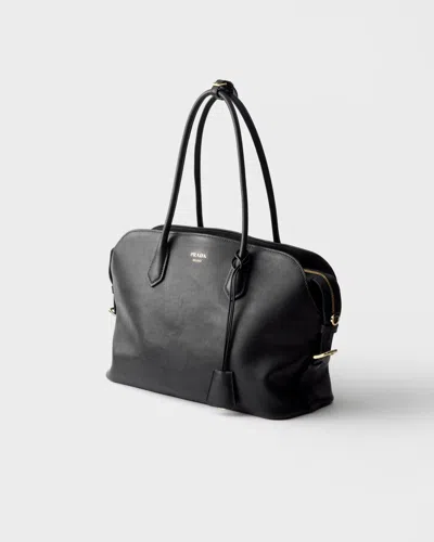 Prada Grosse Tote Bag Aus Leder In Black