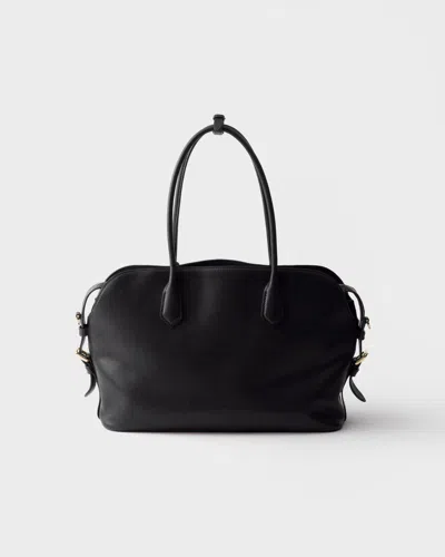 Prada Grosse Tote Bag Aus Leder In Black