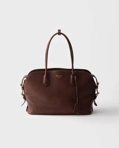 Prada Grosse Tote Bag Aus Leder In Brown