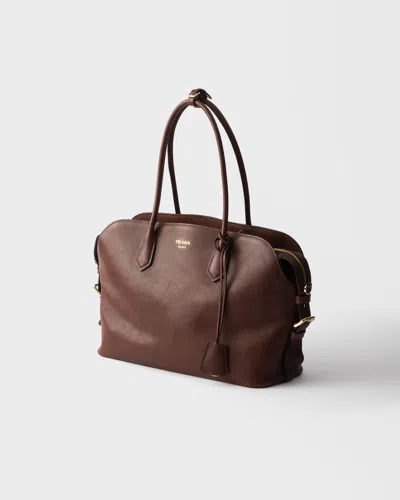 Prada Grosse Tote Bag Aus Leder In Brown