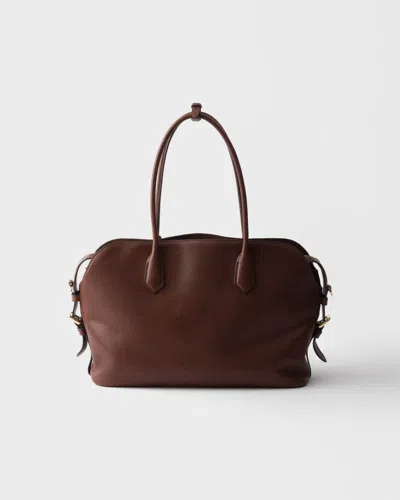 Prada Grosse Tote Bag Aus Leder In Brown