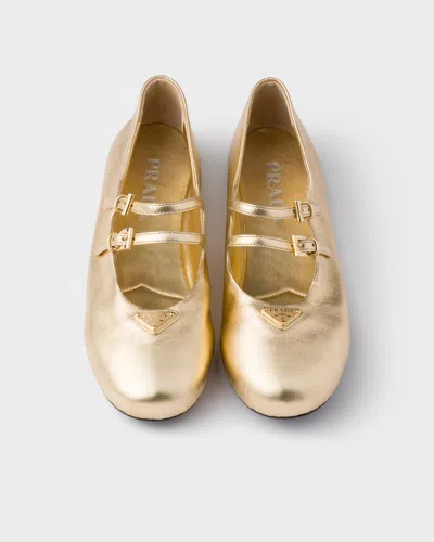 Prada Straped Logo Ballet Flats In Gold