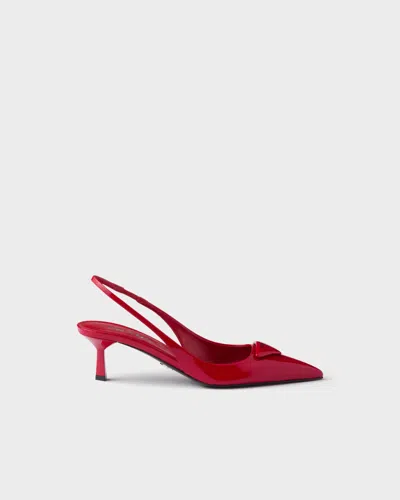Prada Slingback-pumps Aus Lackleder In Red