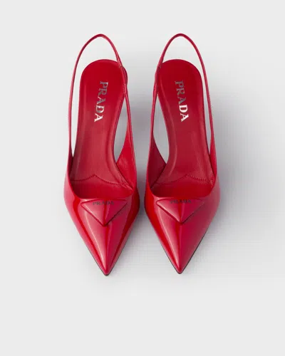 Prada Slingback-pumps Aus Lackleder In Red
