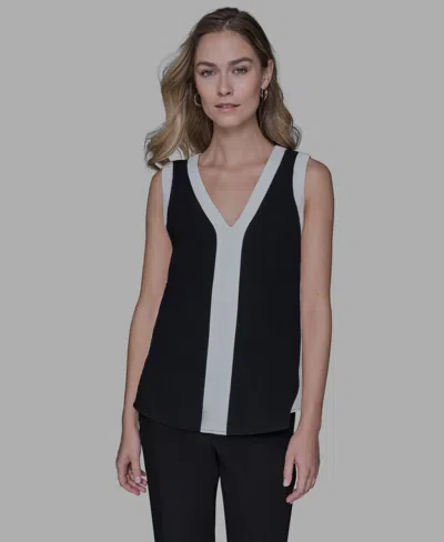 Karl Lagerfeld Women's Contrast Sleeveless V-neck Top In Black