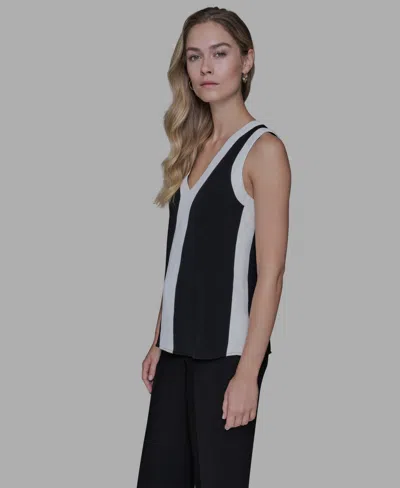 Karl Lagerfeld Women's Contrast Sleeveless V-neck Top In Black