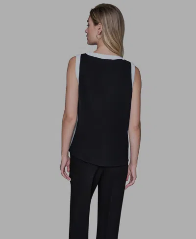 Karl Lagerfeld Women's Contrast Sleeveless V-neck Top In Black