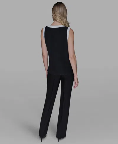 Karl Lagerfeld Women's Contrast Sleeveless V-neck Top In Black