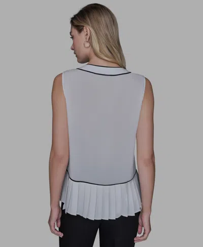 Karl Lagerfeld Women's Pleated Detail Sleeveless Top In White